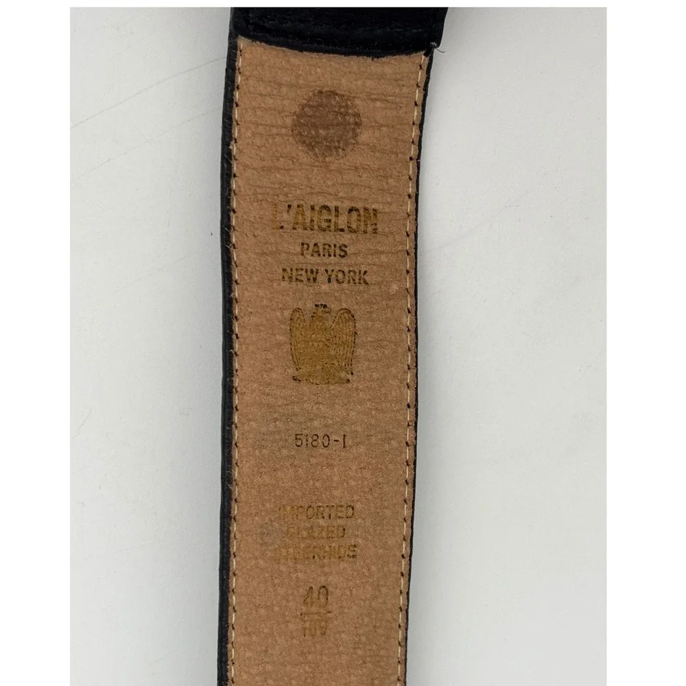 VINTAGE L'AIGLON Black Leather Belt Gold Brass Buckle‎ Office Work Mens 40 / 109
